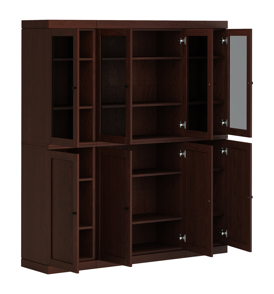 Premium 100% Solid European Oak Hardwood Modular China Cabinet with Shaker and Tinted Glass Doors – 64" Wide, 71.5" Tall