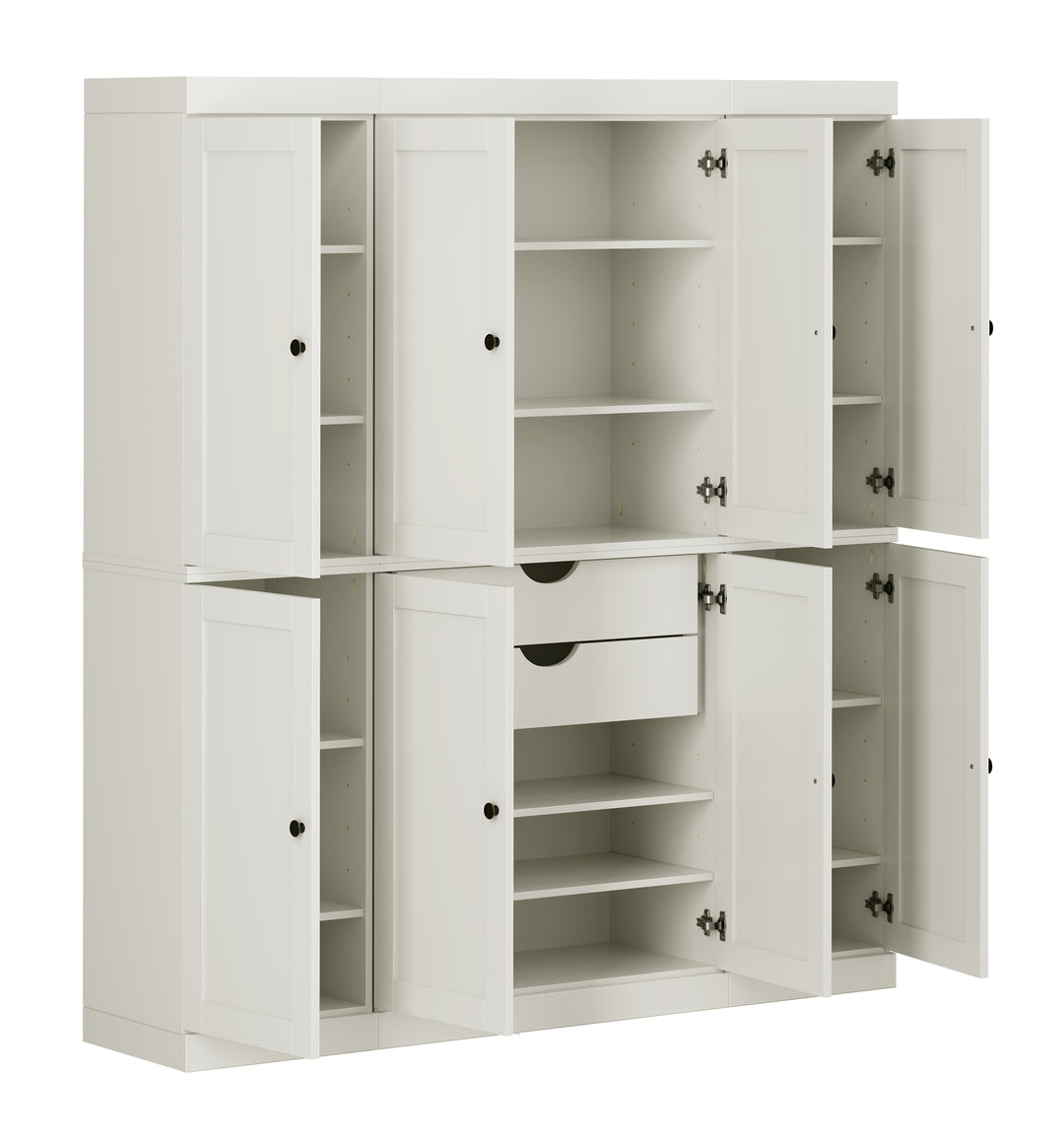 100% Solid Wood Kitchen Pantry Cabinet, Tall Freestanding Modular Storage with Shaker Doors & 2 Drawers, Adjustable Shelves, 65" W x 71.5" H