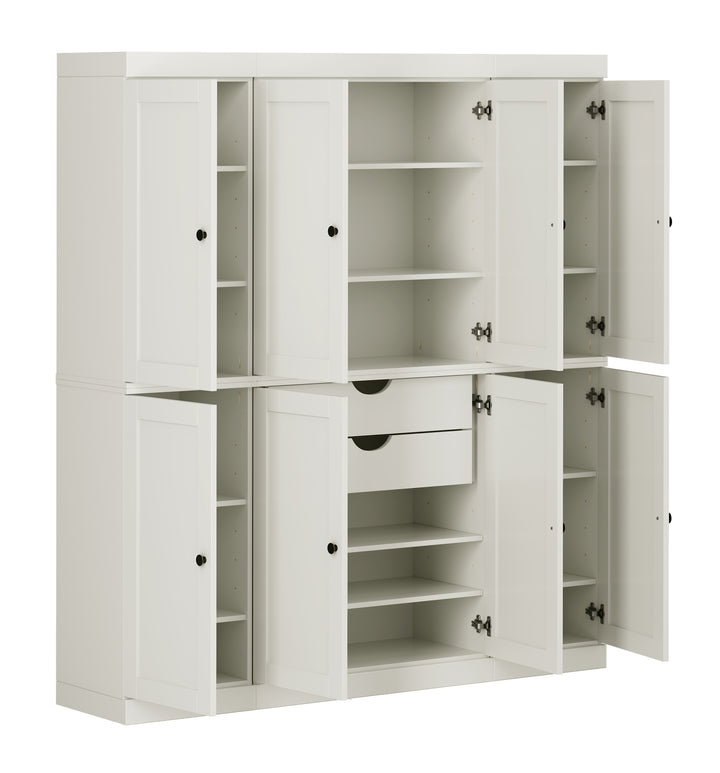 100% Solid Wood Kitchen Pantry Cabinet, Tall Freestanding Modular Storage with Shaker Doors & 2 Drawers, Adjustable Shelves, 65" W x 71.5" H