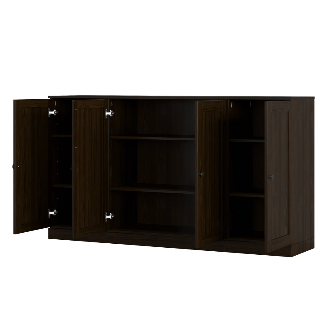 100% Solid Wood Sideboard Buffet with Shaker Doors, Credenza Server for Dining Room Storage, Adjustable Shelves, 65" W x 35.75" H