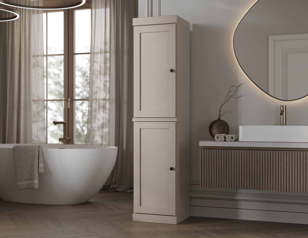 100% Solid Wood Bathroom Storage Cabinet, Shaker Doors, 2 Drawers, Adjustable Shelves, 16.5" Wide, 71.5" Tall