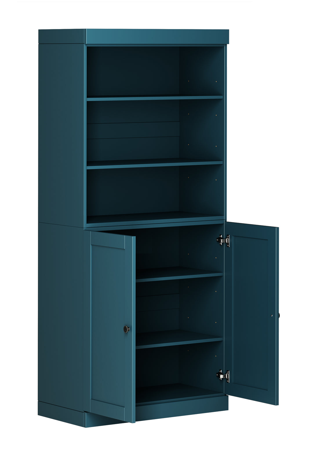 100% Solid Wood 6-Shelf 32" Bookcase Cabinet, 2 Solid Shaker Wood Doors, Adjustable Shelves