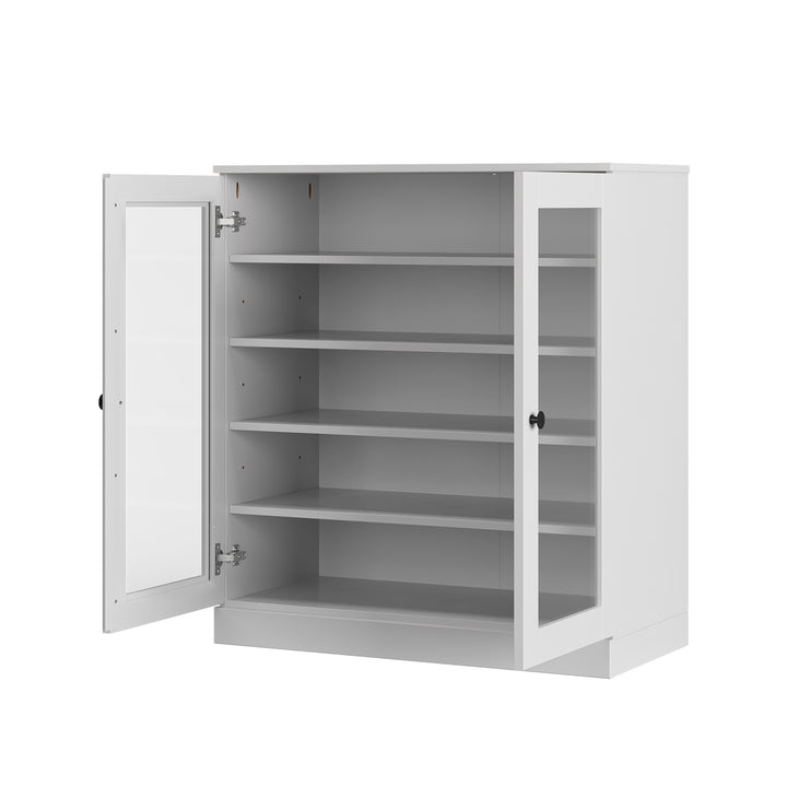 100% Solid Wood Glass Door Shoe Storage Cabinet with Adjustable Shelves, Space Saving Stackable Entryway Organizer, 32" W x 35.75" H