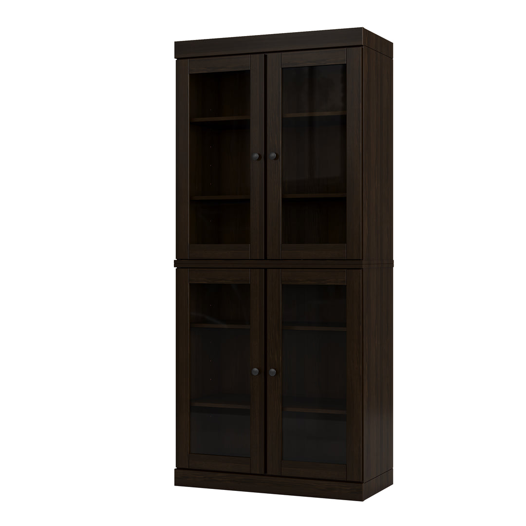 100% Solid Wood Tall Modular Bookcase Cabinet with Glass Doors, Storage Display Bookshelf with Adjustable Shelves, 32" W x 71.5" H