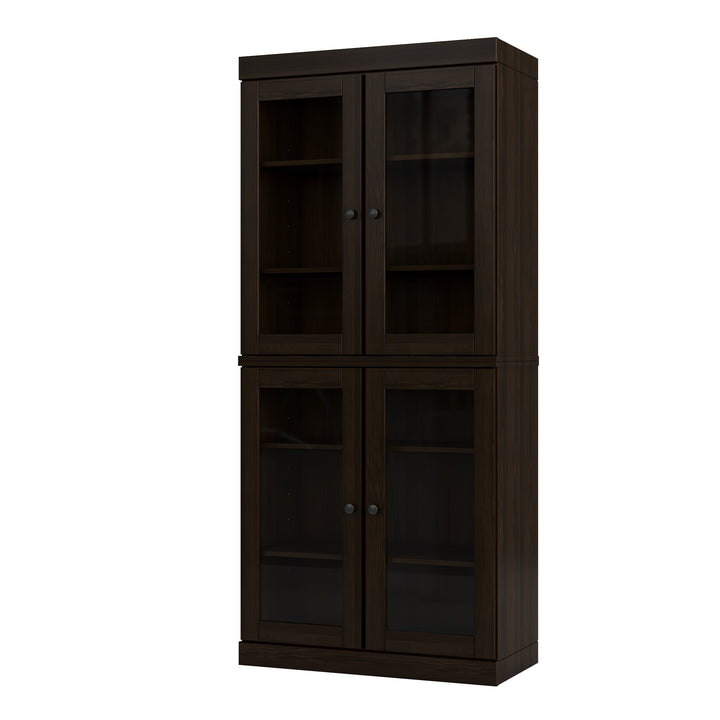 100% Solid Wood Tall Modular Bookcase Cabinet with Glass Doors, Storage Display Bookshelf with Adjustable Shelves, 32" W x 71.5" H