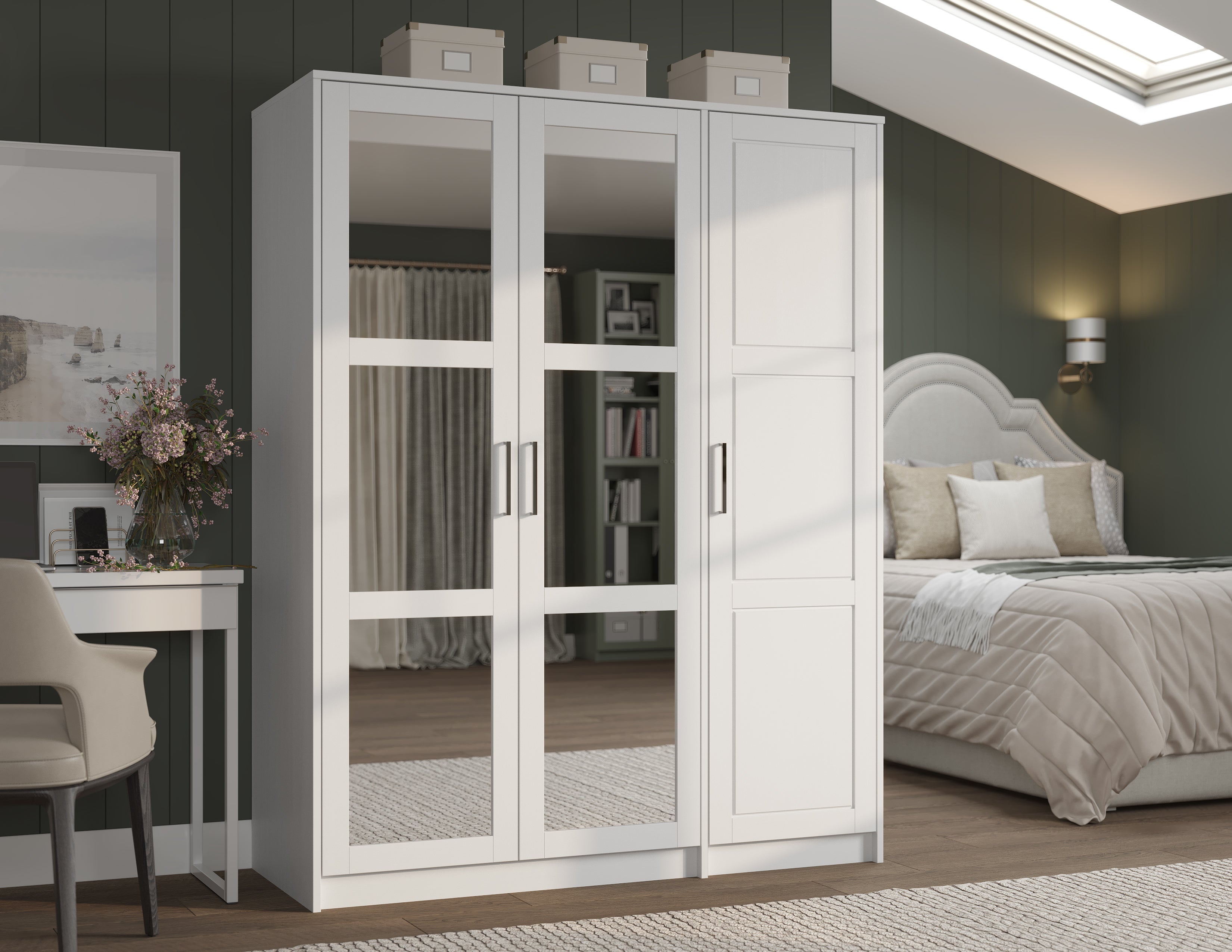 100% Solid Wood 3-Door Wardrobe Armoire with Mirrored Doors, Bedroom Closet Storage – Urban Collection, 50-60" Wardrobes - Palace Imports