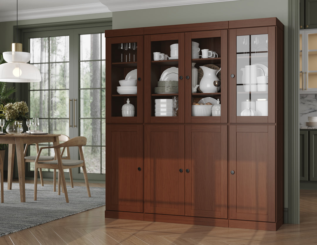100% Solid Wood 65" China Pantry Cabinet, 4 Glass, 4 Shaker Wood Doors, 2-Drawers