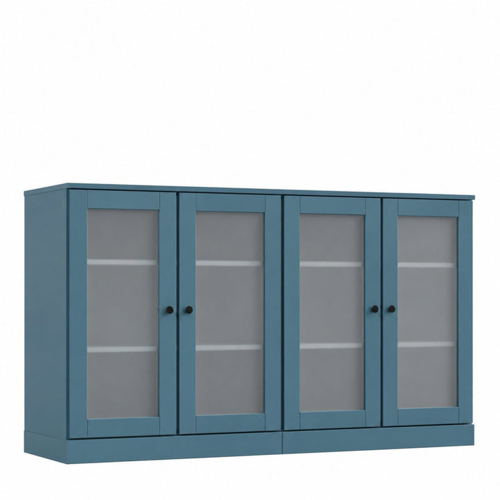 100% Solid Wood TV Stand with Frosted Glass Doors and Adjustable Shelves for TVs up to 64"