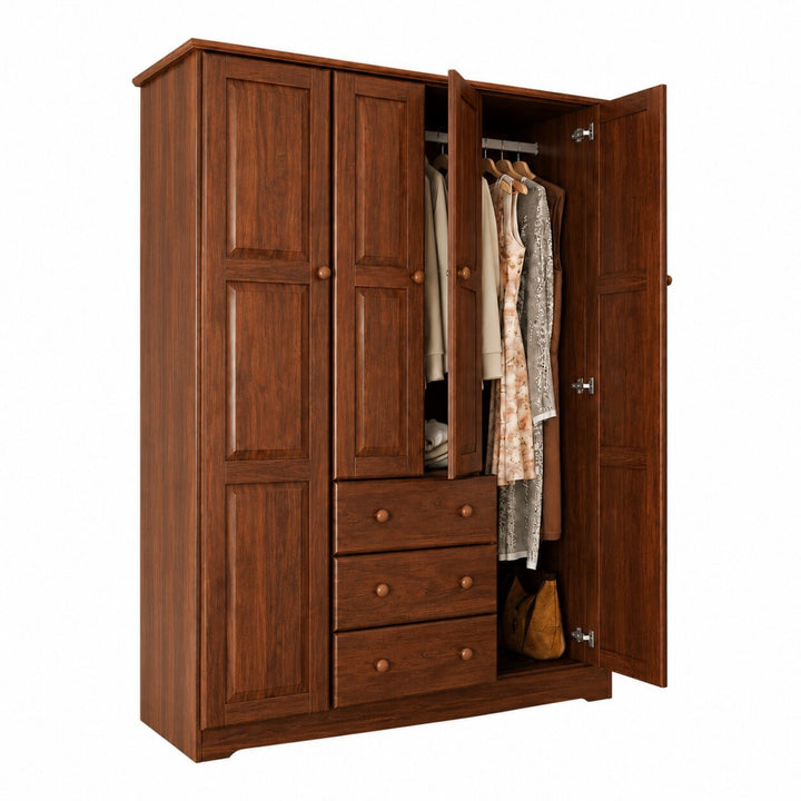 100% Solid Wood 4-Door Wardrobe Armoire, Bedroom Closet Storage - Family Collection