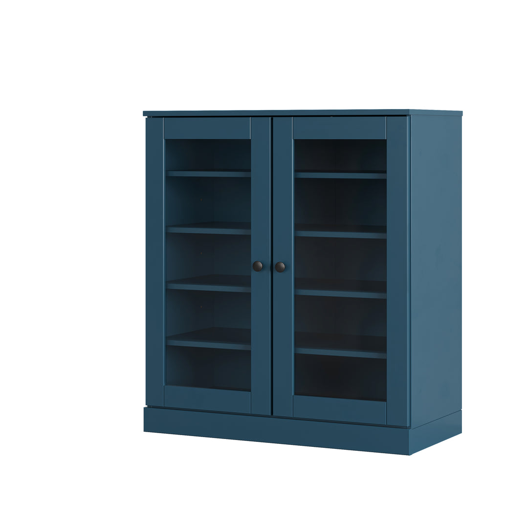 100% Solid Wood Glass Door Shoe Storage Cabinet with Adjustable Shelves, Space Saving Stackable Entryway Organizer, 32" W x 35.75" H