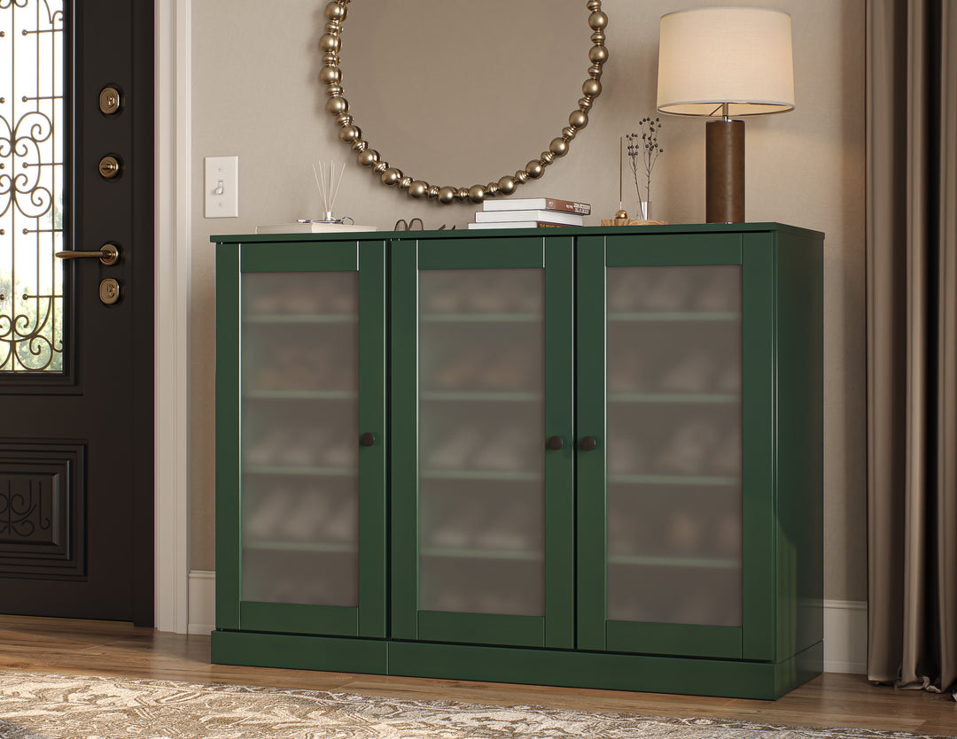 100% Solid Wood Frosted Glass Door Shoe Storage Cabinet, Adjustable Shelves, Space Saving Modular Entryway Organizer, 48.5" W x 35.75" H