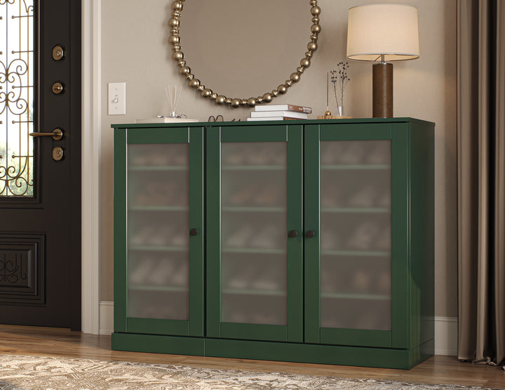 100% Solid Wood Frosted Glass Door Shoe Storage Cabinet, Adjustable Shelves, Space Saving Modular Entryway Organizer, 48.5" W x 35.75" H