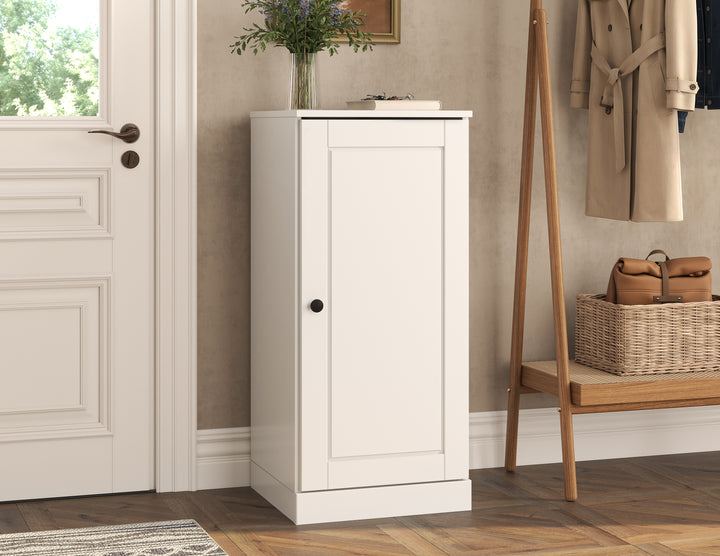 100% Solid Wood Narrow Shoe Storage Cabinet with Raised Panel Door, Adjustable Shelves, Space Saving Stackable Organizer, 16.5" W x 35.75" H