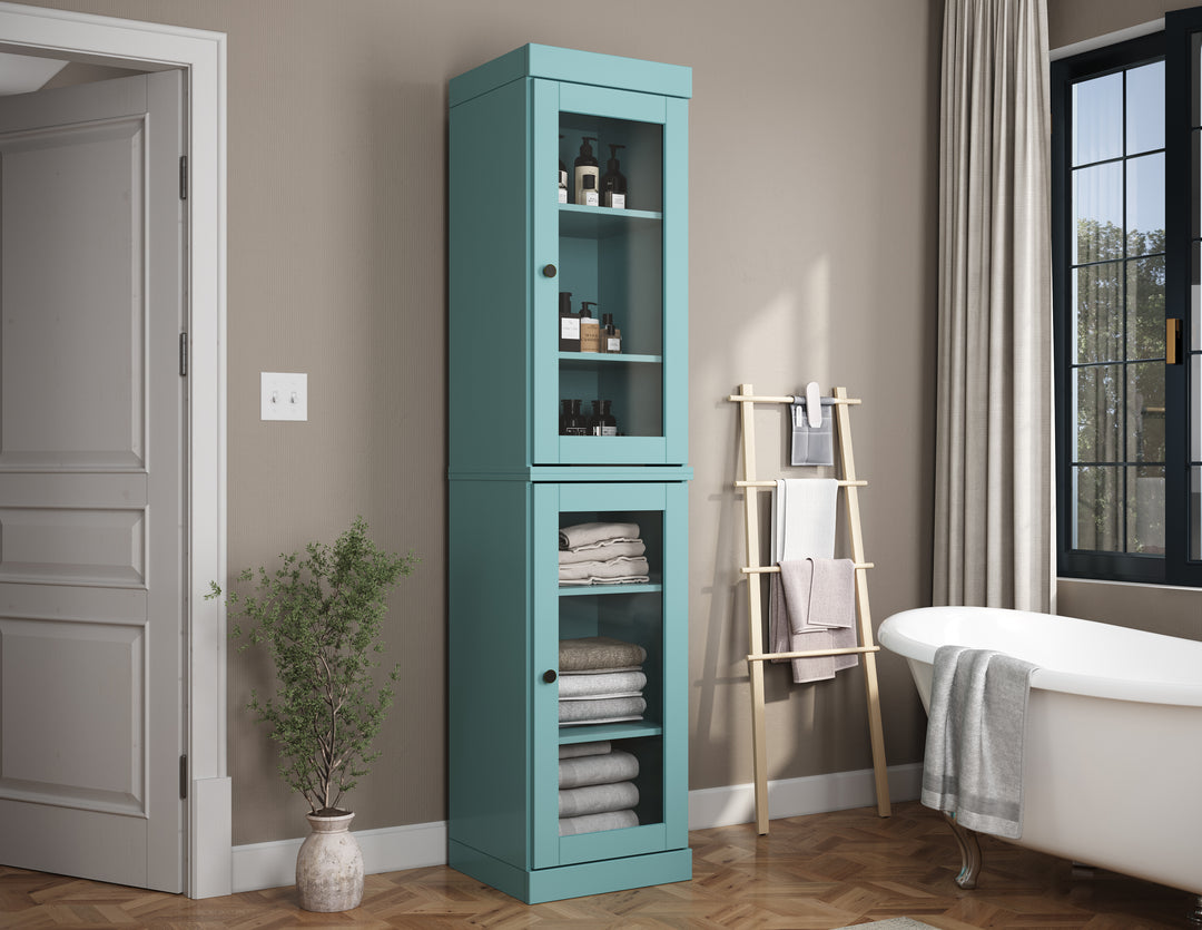 100% Solid Wood 16.5" Tall Bathroom Cabinet, Glass Doors, Adjustable Shelves