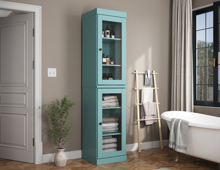 100% Solid Wood 16.5" Tall Bathroom Cabinet, Glass Doors, Adjustable Shelves