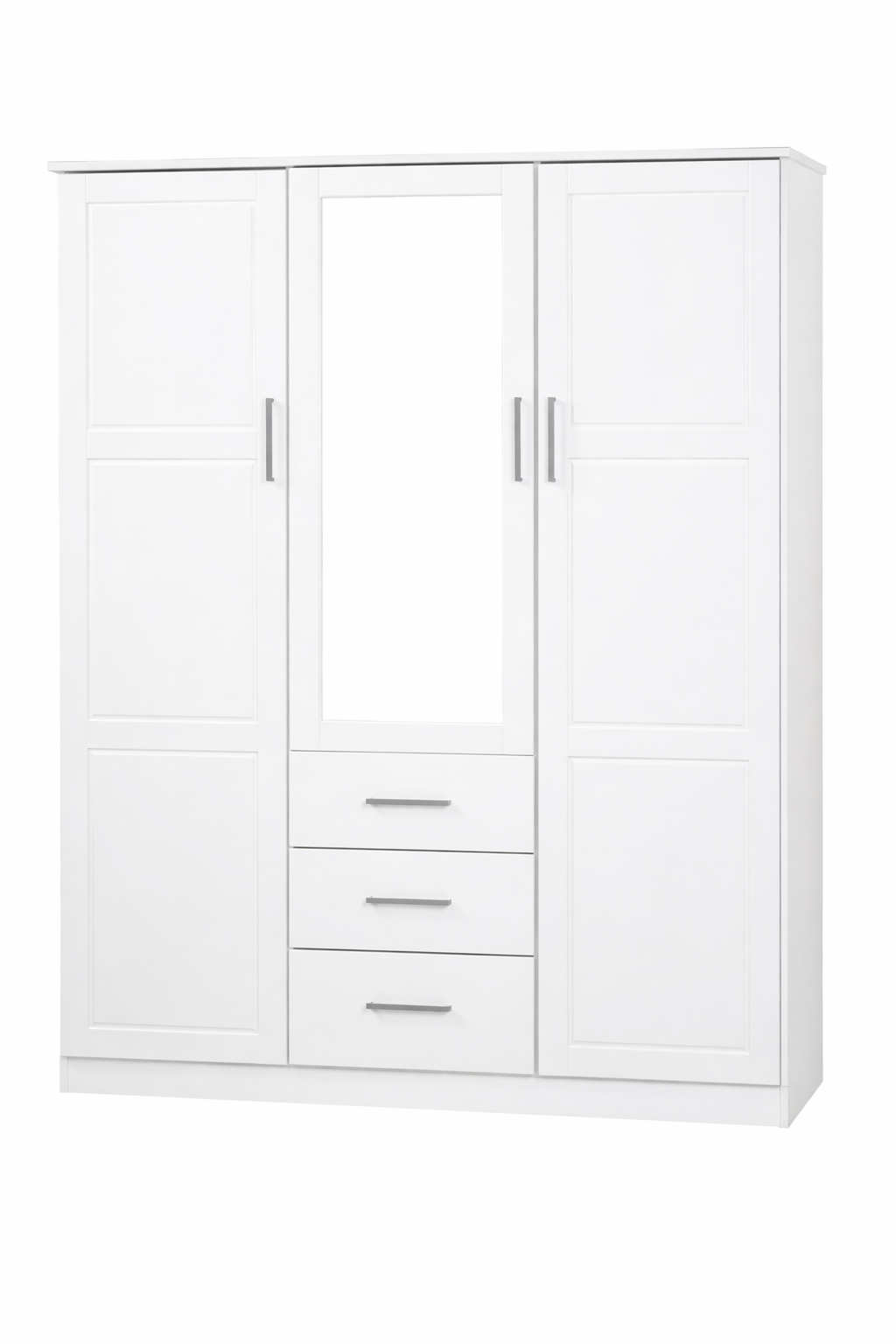 100% Solid Wood Cosmo 3-Door Wardrobe Armoire with Mirrored, Solid Wood Doors