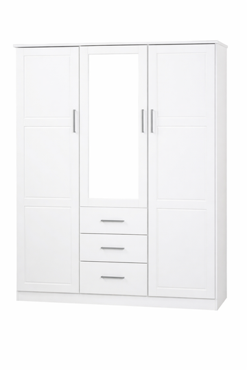 Cosmo Solid Wood 3 Door Wardrobe With Mirrored Doors – Palace Imports