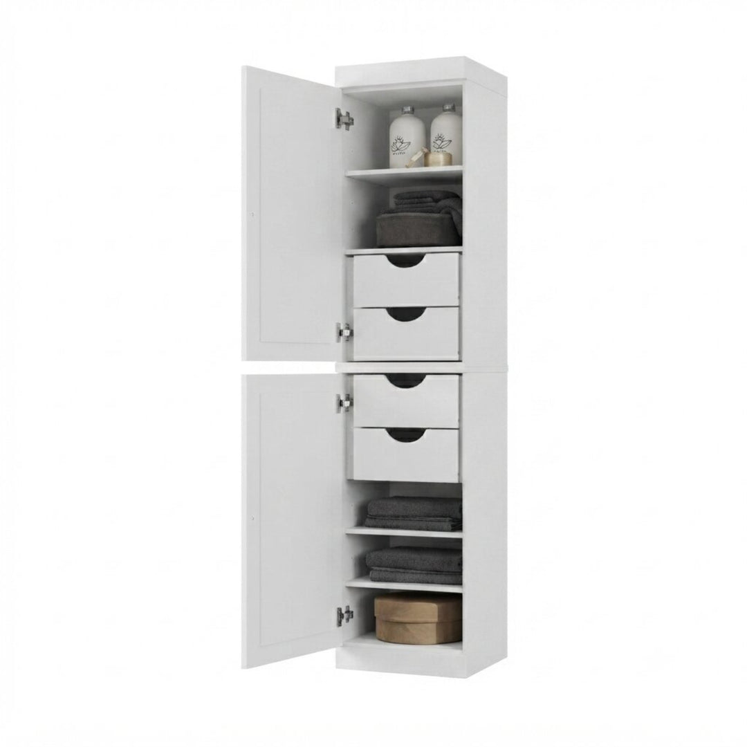 100% Solid Wood Bathroom Storage Cabinet, Raised Panel Doors, 4 Drawers, Adjustable Shelves, 16.5" Wide, 71.5" Tall