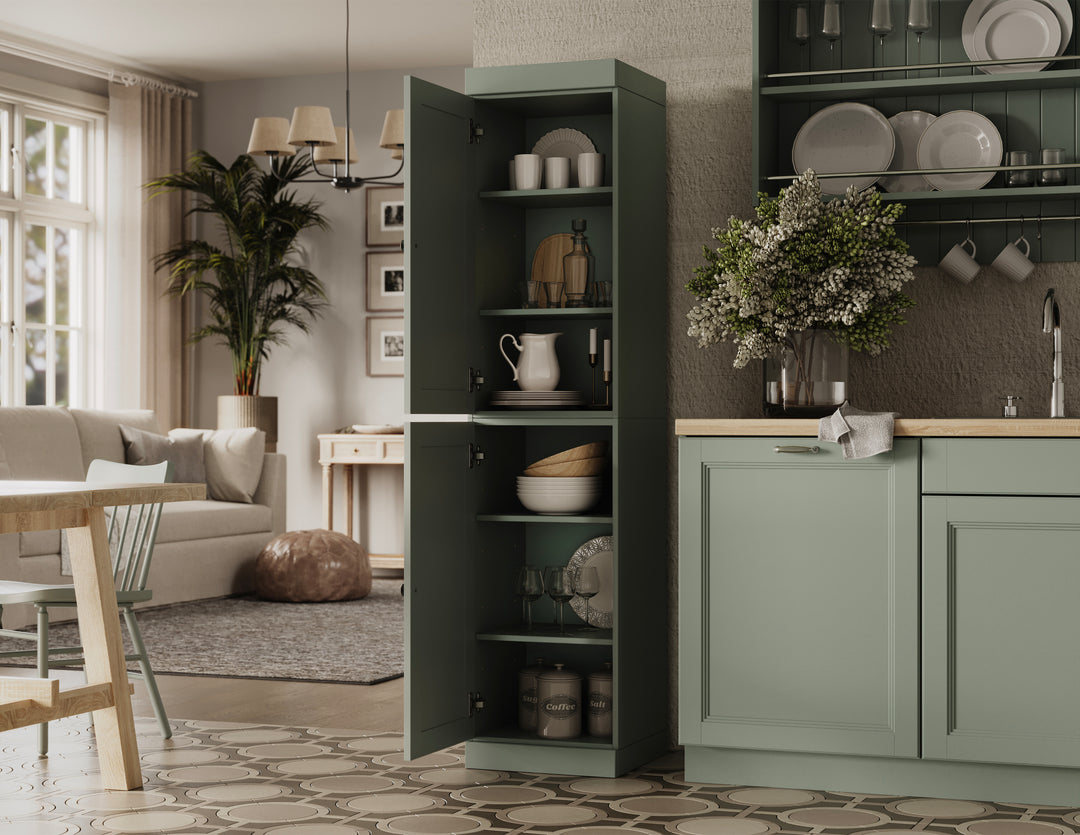 100% Solid Wood 16.5" Pantry Cabinet, 2 Shaker Wood Doors