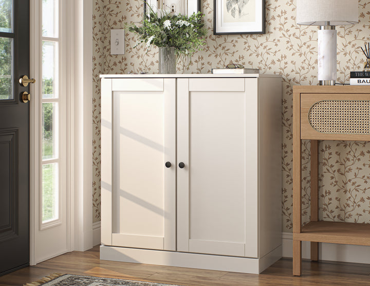 100% Solid Wood Shoe Storage Cabinet with Shaker Doors, Adjustable Shelves, Space Saving Stackable Entryway Organizer, 32" W x 35.75" H