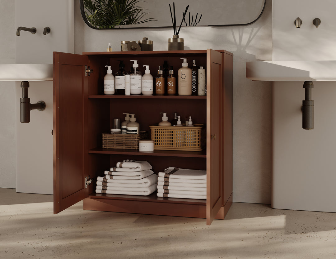 100% Solid Wood 32" Bathroom Cabinet with Shaker Wood Doors