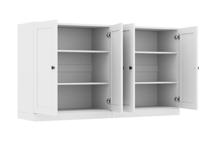 100% Solid Brazilian Pine Wood Sideboard, Shaker Doors, Adjustable Shelves, 64" Wide, 35.75" Tall