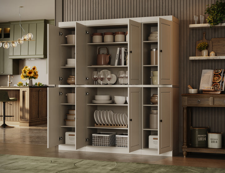 100% Solid Wood Tall Freestanding Kitchen Pantry Cabinet with Doors, Modular Storage Cabinet with Adjustable Shelves, 65" W x 71.5" H