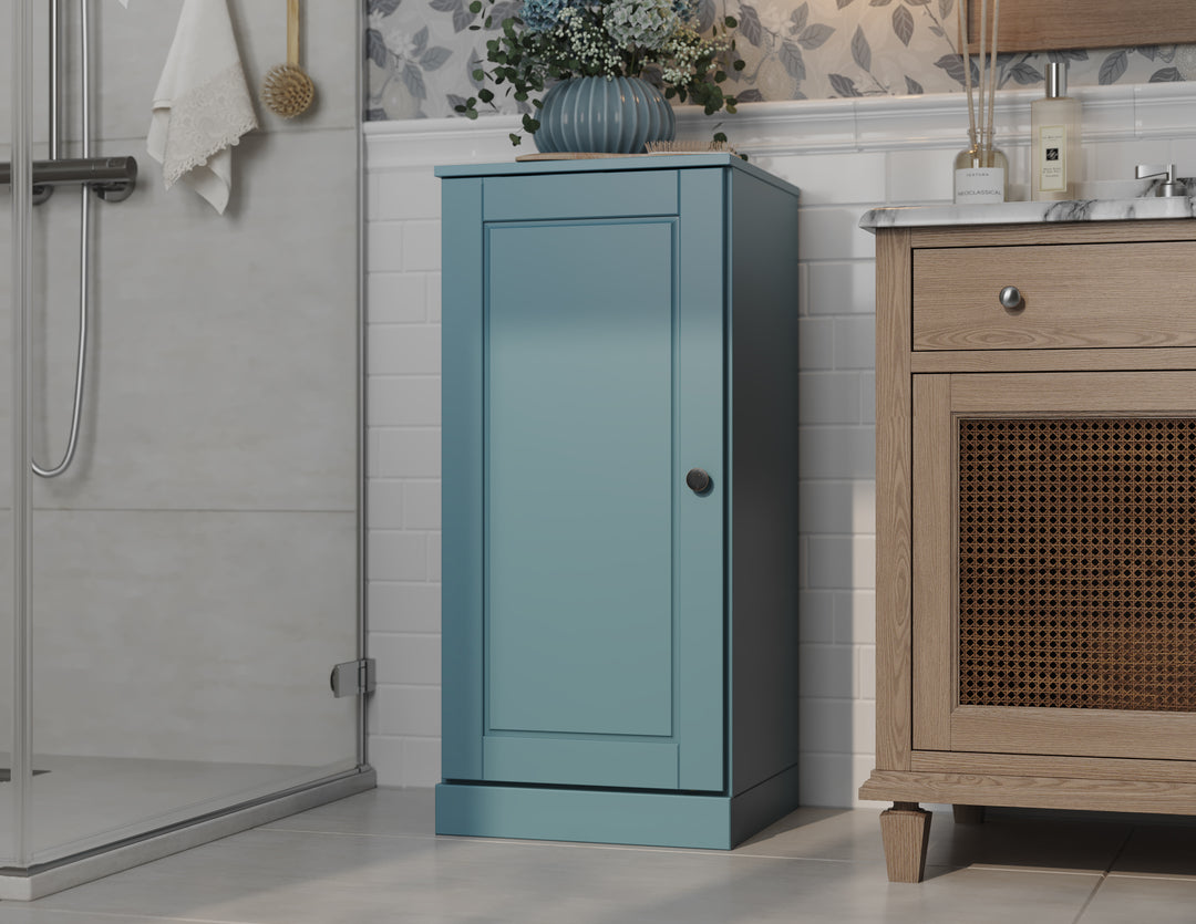 100% Solid Wood Bathroom Storage Cabinet, Raised Panel Door, 4 Drawers, Adjustable Shelves, 16.5" Wide, 35.75" Tall