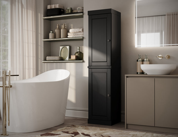 100% Solid Wood Bathroom Storage Cabinet, Raised Panel Doors, 2 Drawers, Adjustable Shelves, 16.5" Wide, 71.5" Tall