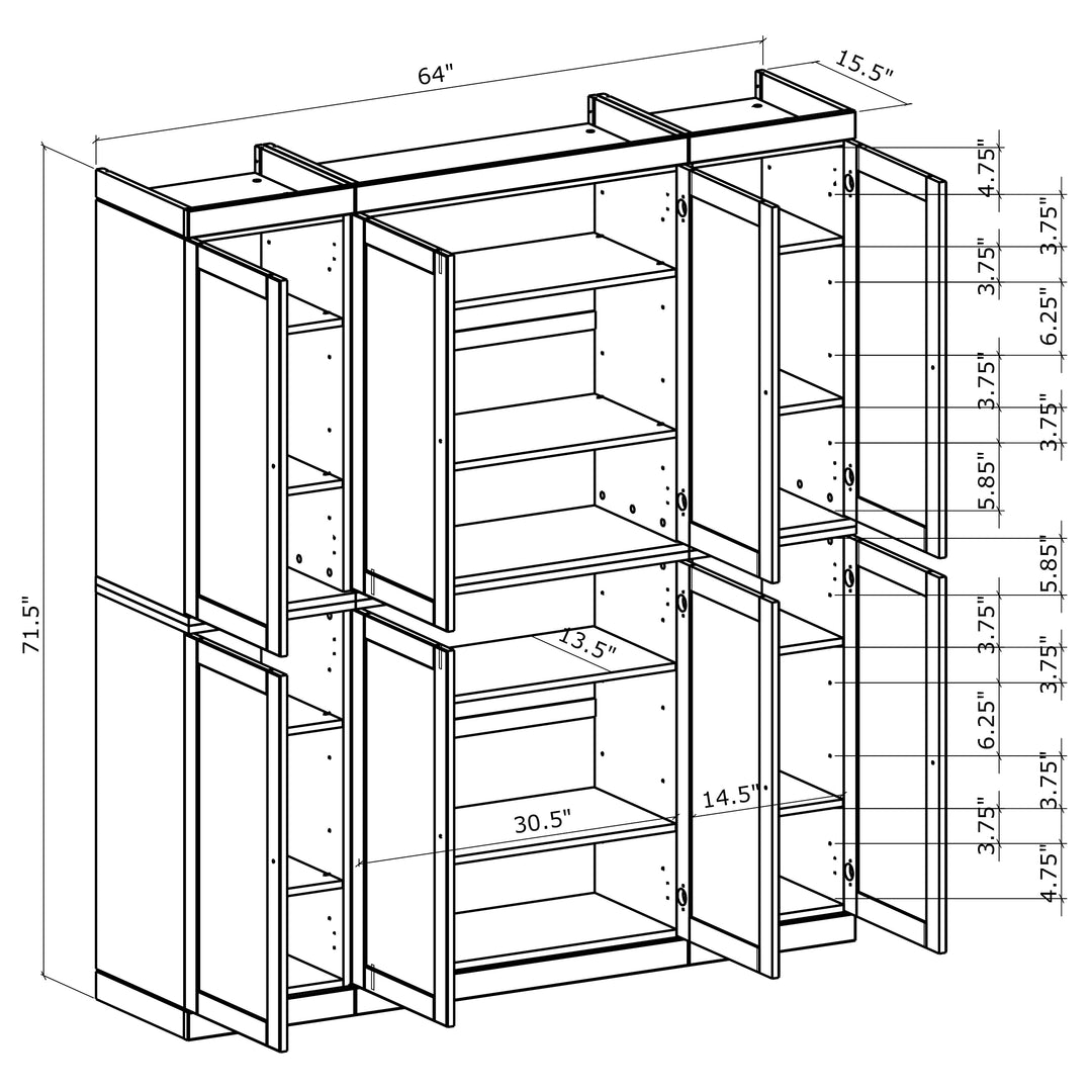 Premium 100% Solid European Oak Hardwood Modular Dining Room Cabinet with Shaker Doors – 64" Wide, 71.5" Tall