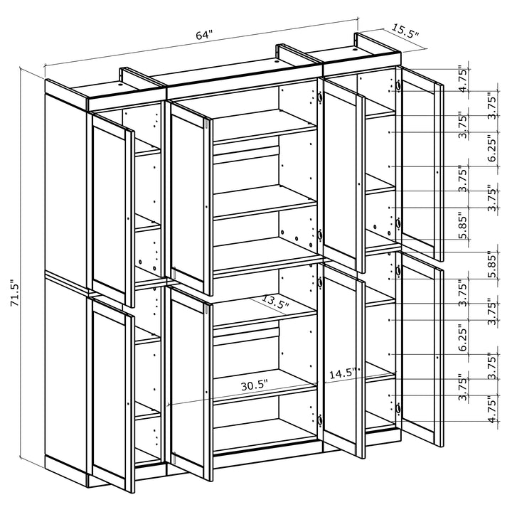 Premium 100% Solid European Oak Hardwood Modular Dining Room Cabinet with Shaker Doors – 64" Wide, 71.5" Tall
