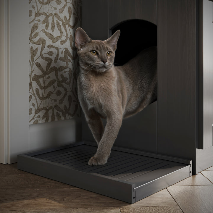 100% Solid Wood Ziva 3-Door Cat Litter Box Enclosure with Litter Catch