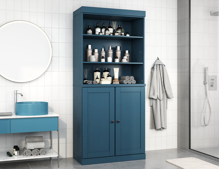 100% Solid Brazilian Pine Wood 32" Bathroom Storage Cabinet with Bottom Shaker Doors and Adjustable Shelves