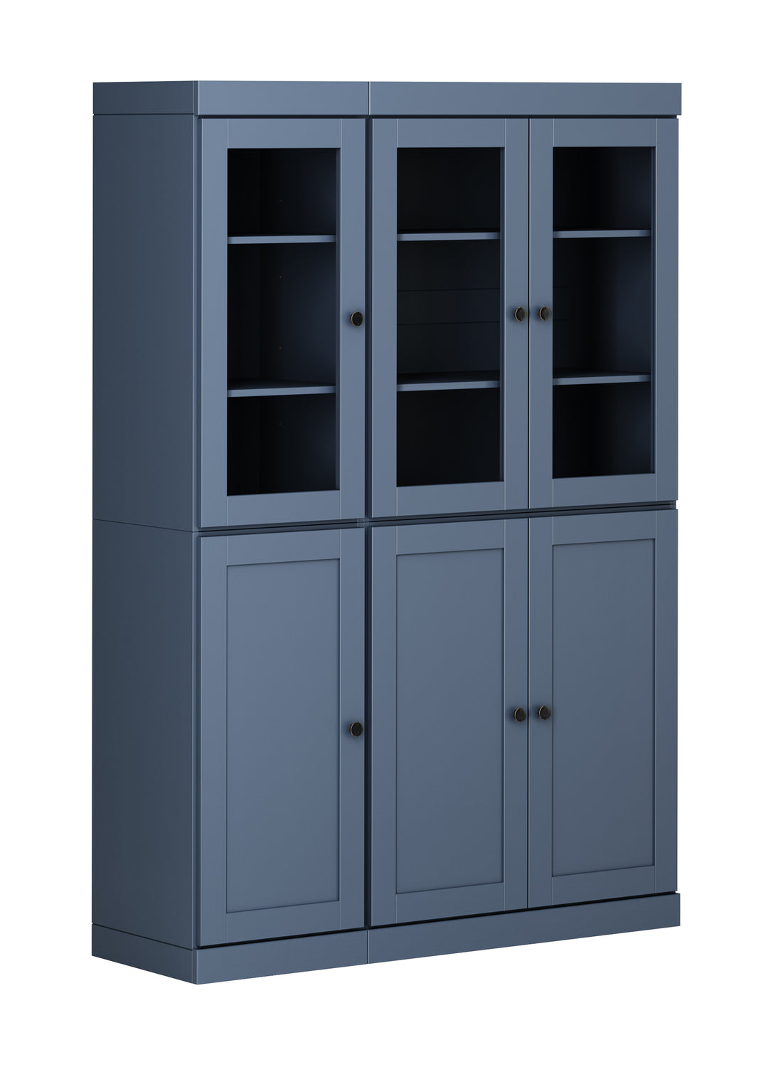 100% Solid Wood 48.5" Pantry China Cabinet, 3 Glass Doors, 3 Shaker Doors, 2-Drawers