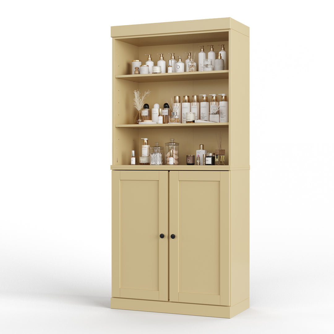 100% Solid Wood 32" Bathroom Cabinet with Shelves, Shaker Wood Doors, 2-Drawers