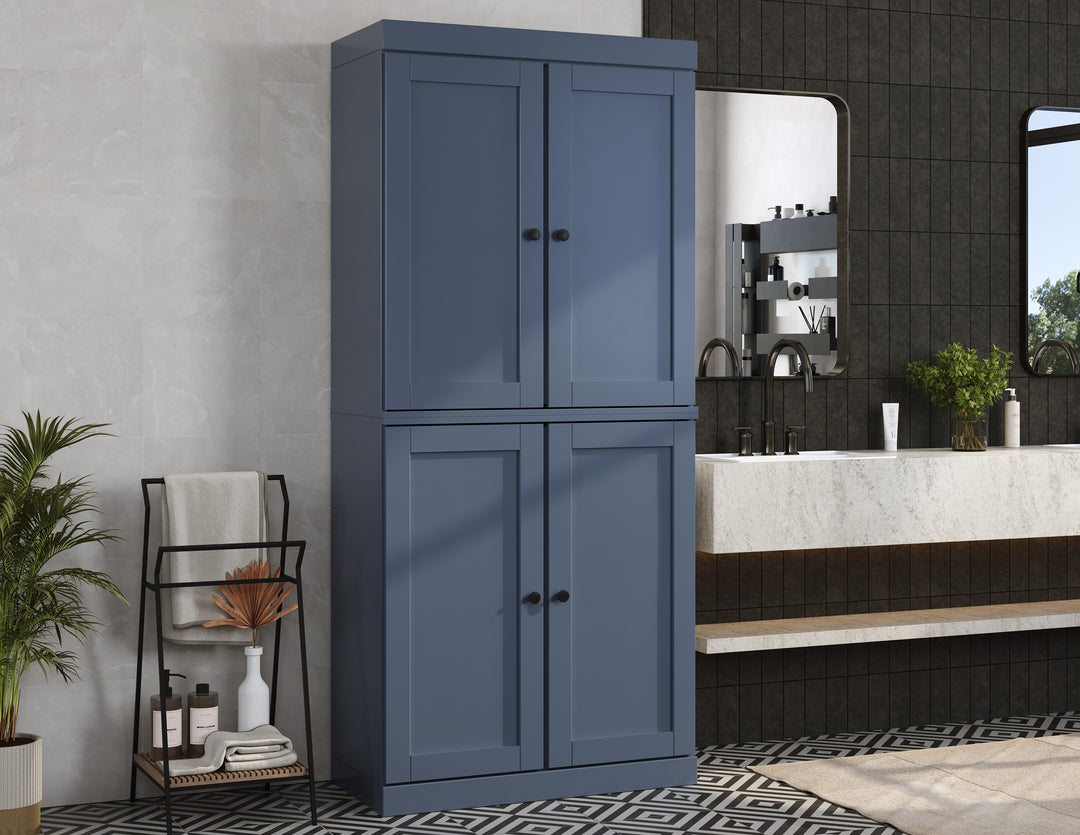 100% Solid Brazilian Pine Wood Bathroom Storage Cabinet, Shaker Doors, Adjustable Shelves, 32" Wide, 71.5" Tall