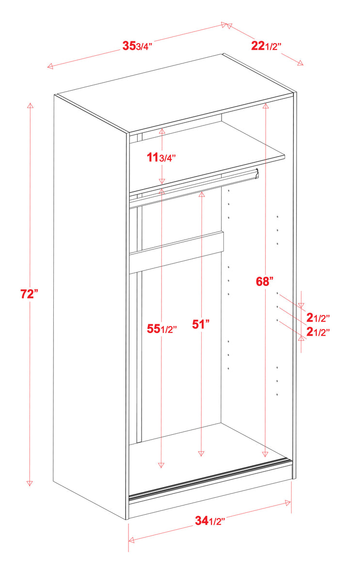 100% Solid Wood 2-Sliding Door Wardrobe Armoire, Louvered Doors, 30-40" Wardrobes - Palace Imports