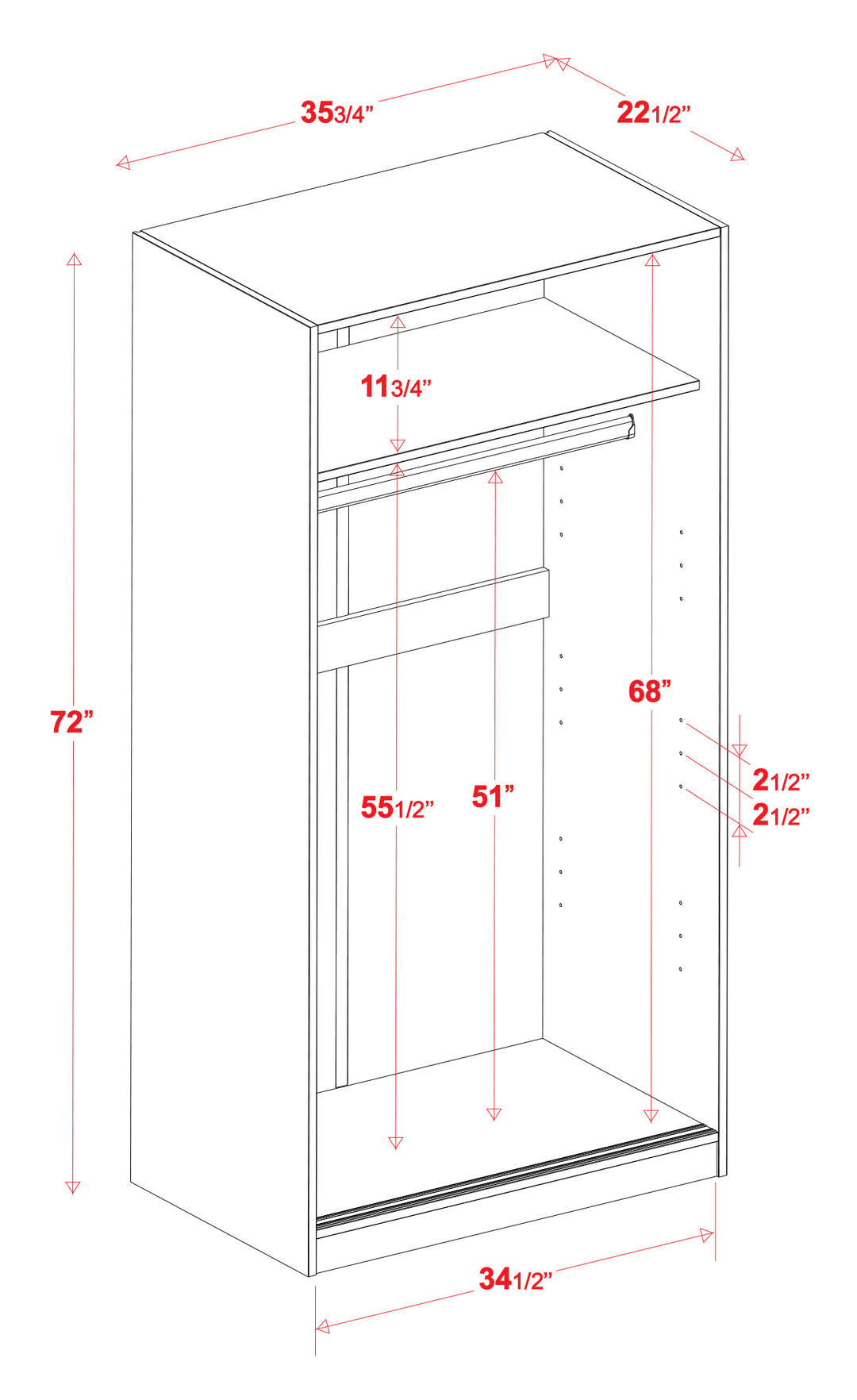 100% Solid Brazilian Pine Wood 2-Sliding Wardrobe with Mirrored Doors, 30-40" Wardrobes - Palace Imports