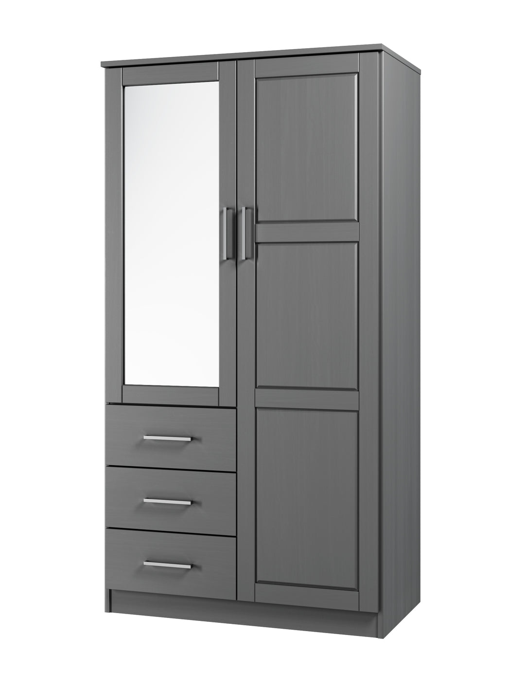 100% Solid Wood 2-Door Wardrobe Armoire with Mirrored Doors, Bedroom Closet Storage - Metro Collection