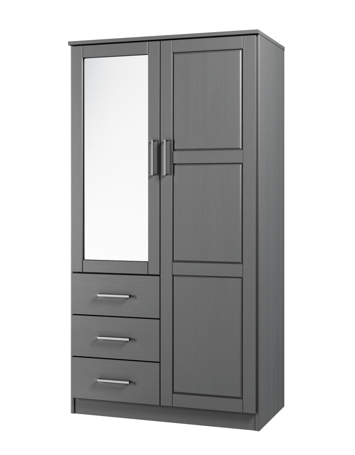 100% Solid Wood 2-Door Wardrobe Armoire with Mirrored Doors, Bedroom Closet Storage - Metro Collection