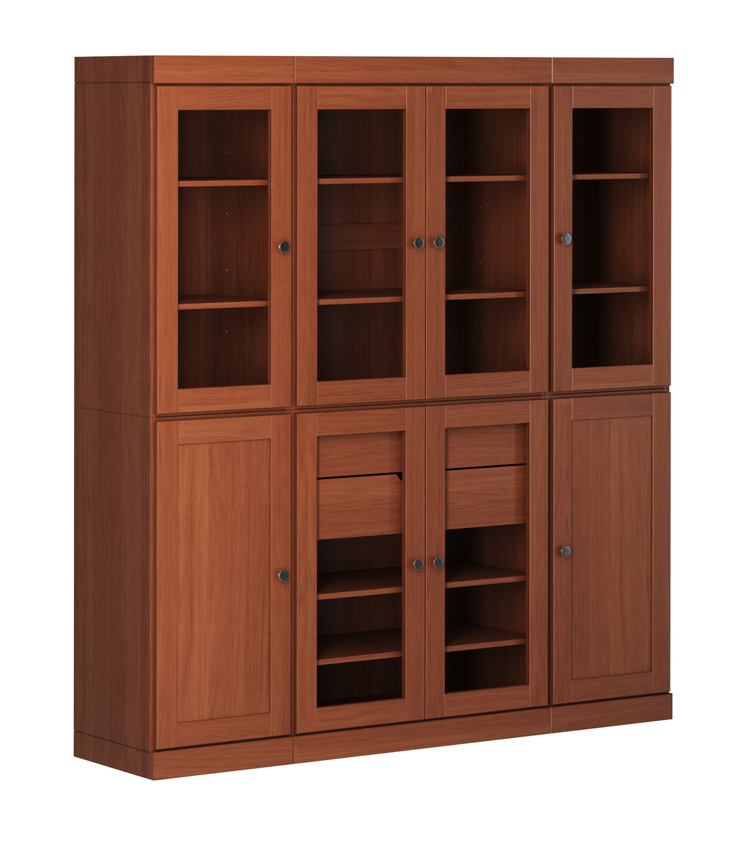 100% Solid Wood 65" China Pantry Cabinet, 6 Glass, 2 Shaker Wood Doors, 2 Drawers