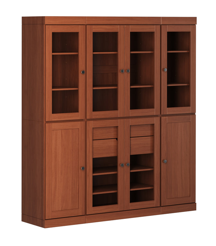 100% Solid Wood 65" China Pantry Cabinet, 6 Glass, 2 Shaker Wood Doors, 2 Drawers