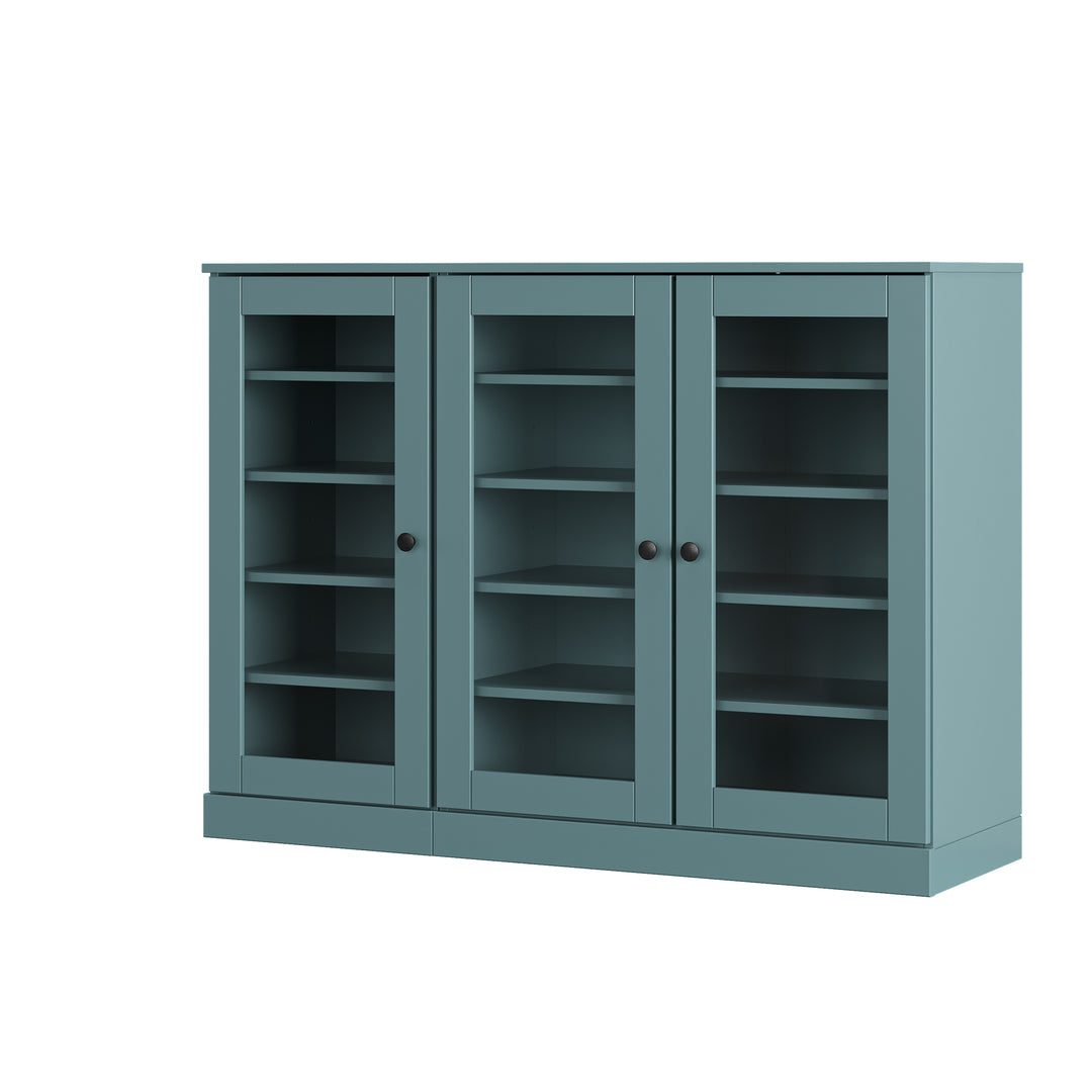 100% Solid Wood Glass Door Shoe Storage Cabinet, Adjustable Shelves, Space Saving Modular Entryway Organizer, 48.5" W x 35.75" H