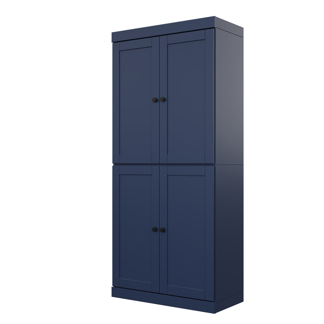 100% Solid Wood 32" Pantry Cabinet, Shaker Wood Doors, 2-Drawers