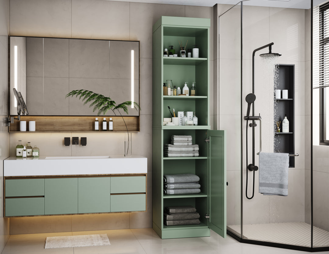 100% Solid Wood 16.5" Tall Bathroom Storage Cabinet , Shaker Door, Adjustable Shelves