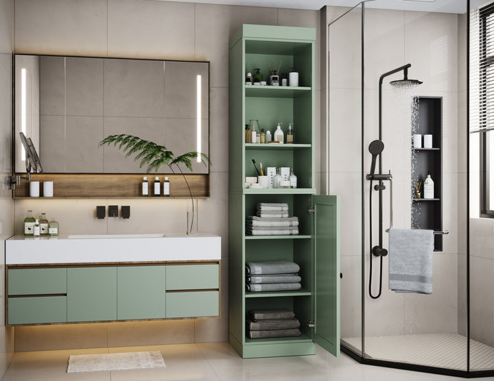 100% Solid Wood 16.5" Tall Bathroom Storage Cabinet , Shaker Door, Adjustable Shelves