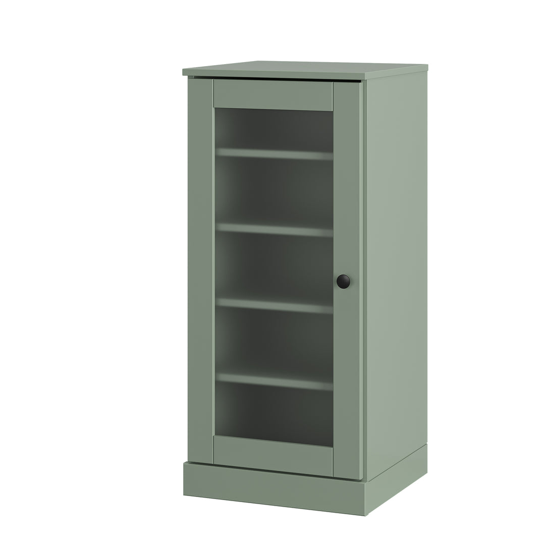 100% Solid Wood Narrow Frosted Glass Door Shoe Storage Cabinet with Adjustable Shelves, Space Saving Stackable Organizer, 16.5" W x 35.75" H