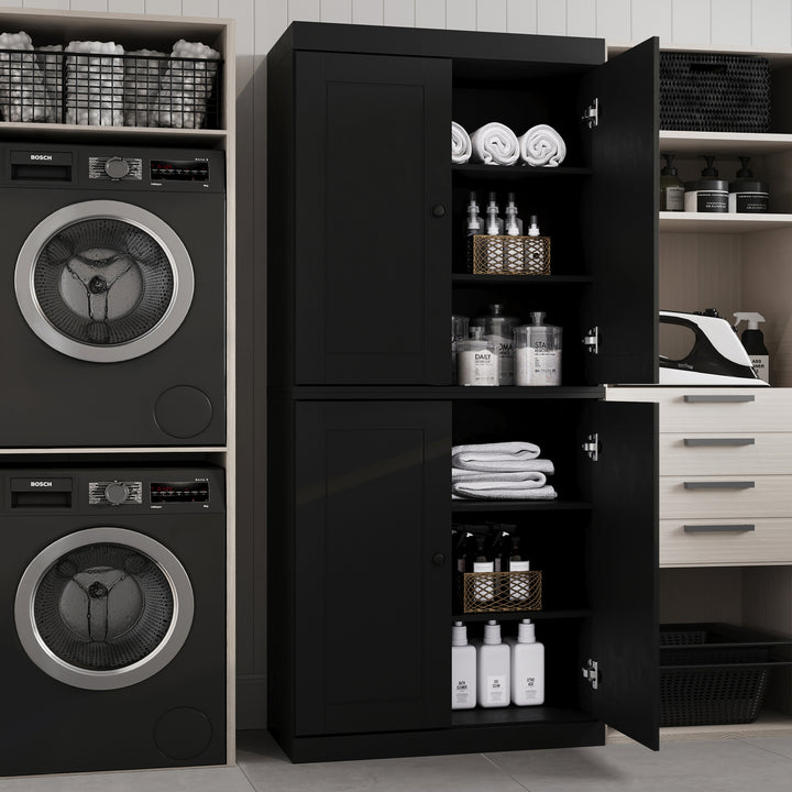 100% Solid Brazilian Pine Wood Bathroom & Laundry Storage Cabinet, Raised Panel Doors, Adjustable Shelves, 32" Wide, 71.5" Tall