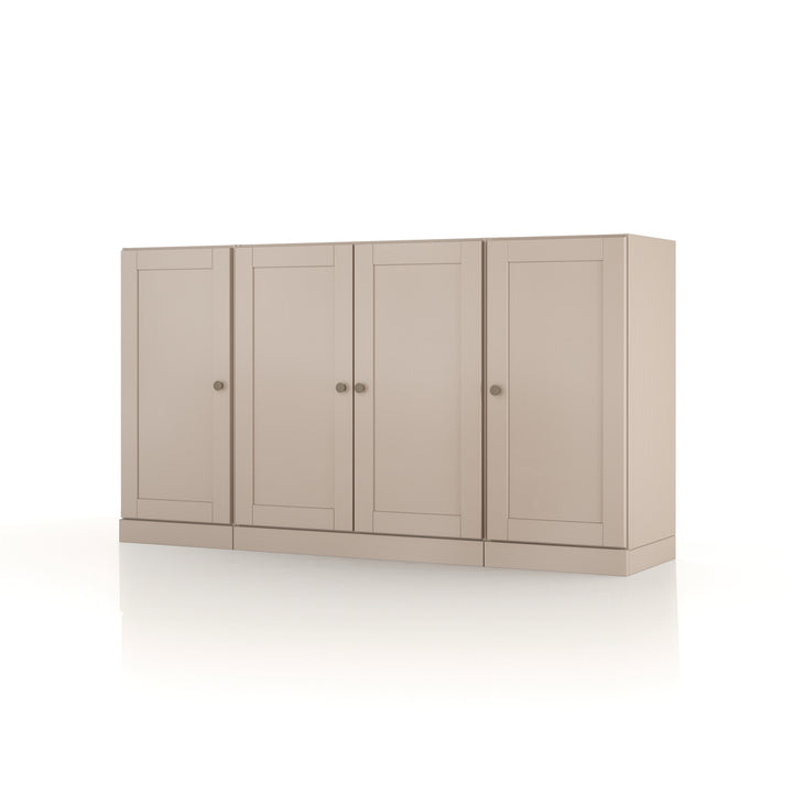 100% Solid Brazilian Pine Wood Sideboard, Shaker Doors, 2 Drawers, Adjustable Shelves, 65" Wide, 35.75" Tall