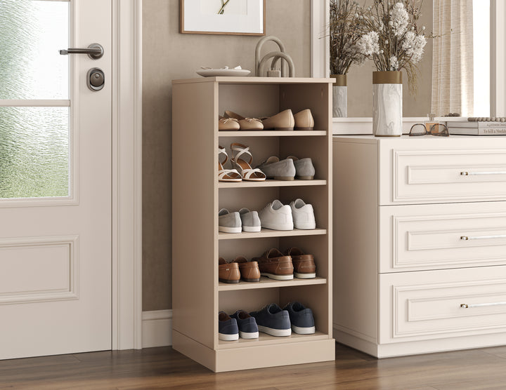100% Solid Wood Narrow Open Shoe Storage Cabinet with Adjustable Shelves, Space Saving Stackable Organizer, 16.5" W x 35.75" H